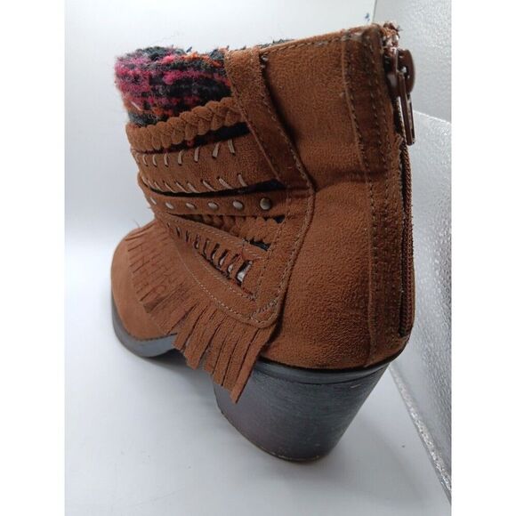Mudd Boots Womens 11 F Ankle Booties Brown Leather Woven Braided Studded Fringe - Picture 16 of 16